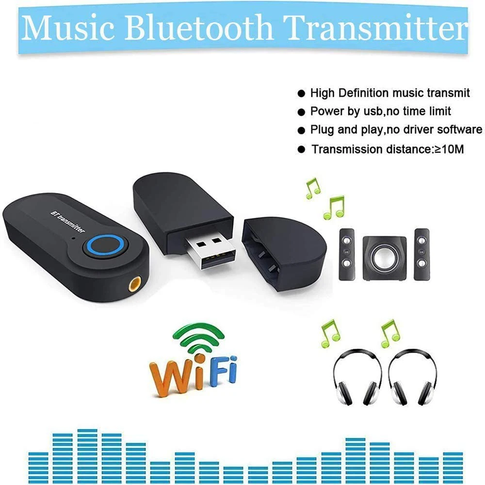 Transmissor Bluetooth Portátil Sem Fio, Estéreo, USB, Adaptador, 3,5mm, Dispositivos de Áudio, TV, PC, Carro