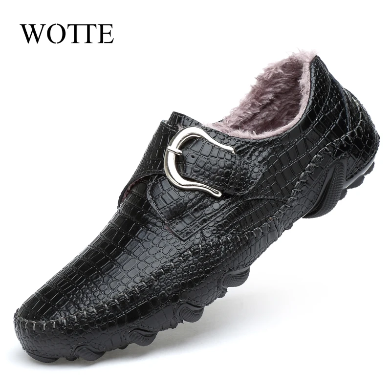 Winter Warm Fur Loafers Men Leather Casual Shoes Men Walking Footwear Non-slip Thick Sole Warm Men Sneakers Leather moccasins