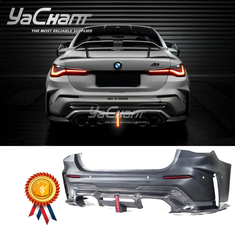 Car-Styling CF Portion Carbon Fiber BYHM Style Rear Bumper Fit For 2021-2023 BMW G82 G83 M4 Bodykit