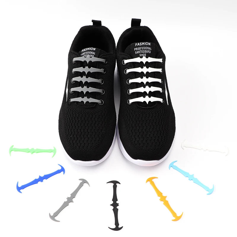 16 Pcs/ 1 Set Elastic Shoe Laces Without Ties Silicone Shoelaces For Sneakers Rubber Shoelace Bat Shape Simple Fast Lazy Lace