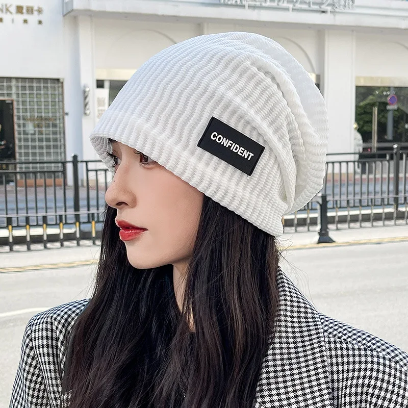 2023 new hat women thin summer and autumn sleeping cap head cover windproof pile hat letter casual hat