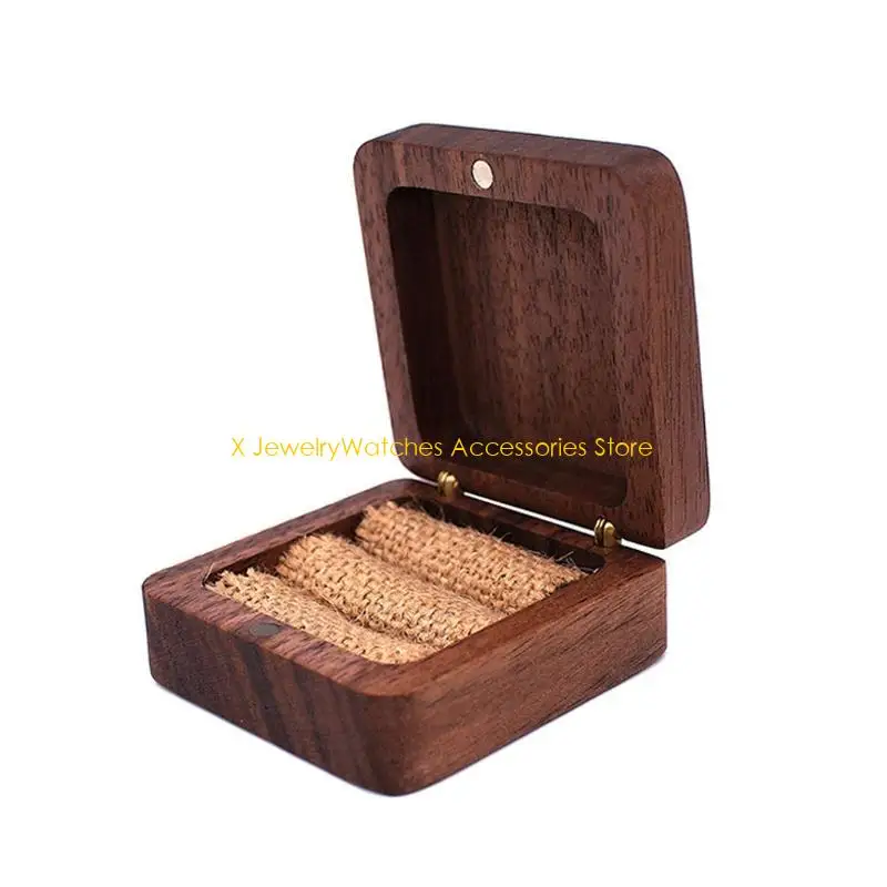 

31KD Walnut Jewelry Box Poposal Portable Ring Holder Rustic Wedding Ring Box