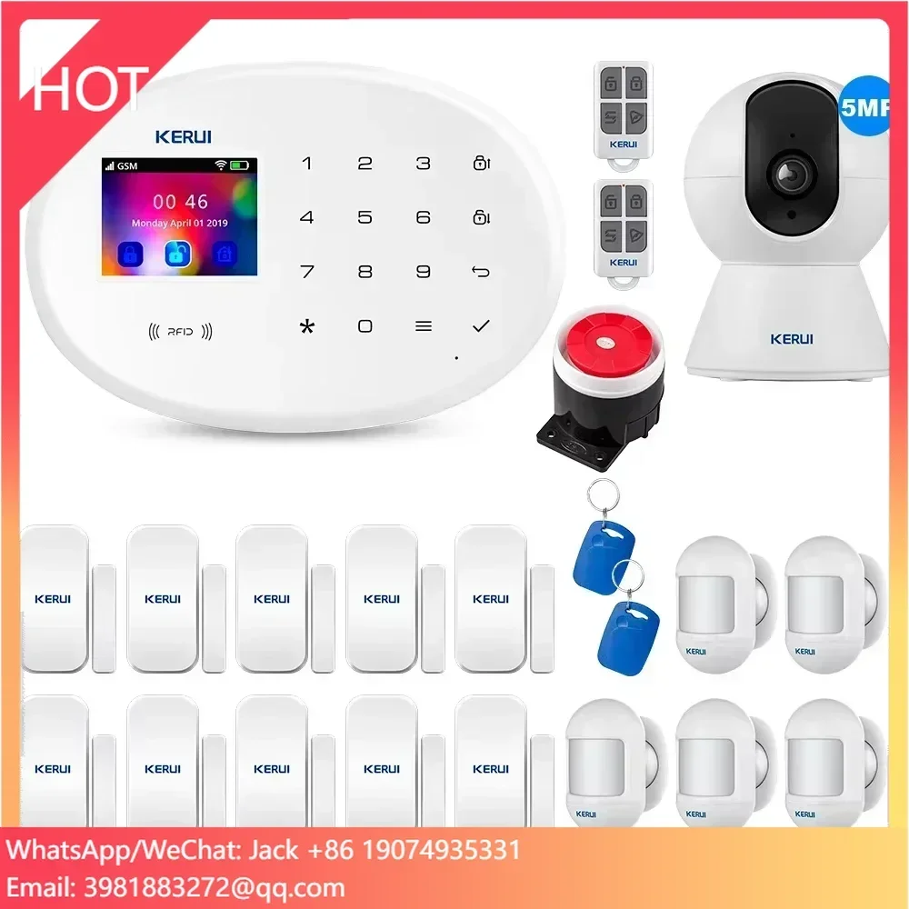 KERUI W202 GSM WIFI Tuya Smart Alarm System Home Security Color Screen 5MP Camera PIR Detector Door Sensor Wireless Alarm System