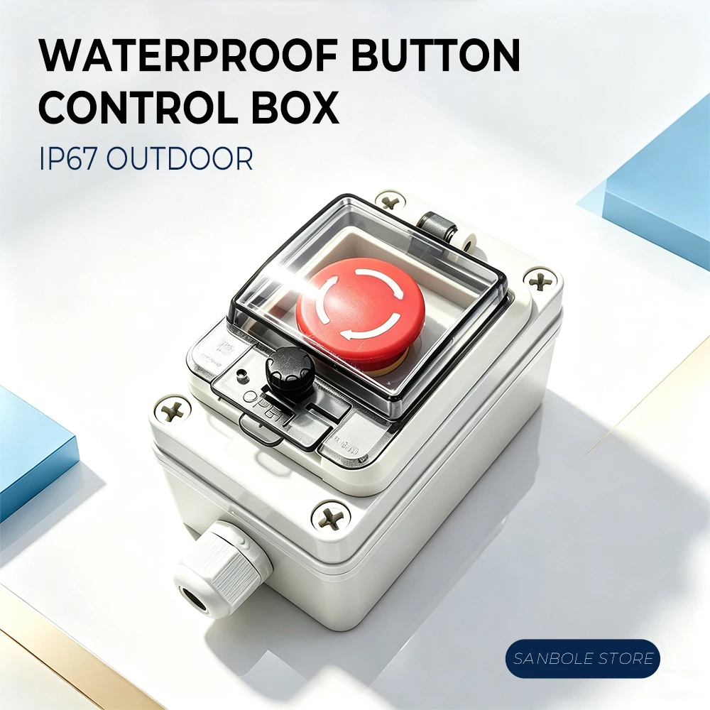 22mm Emergency Stop Push Button Switch Box, Waterproof With Cable Gland & Protective Cover, For Industrial Control Cabinet
