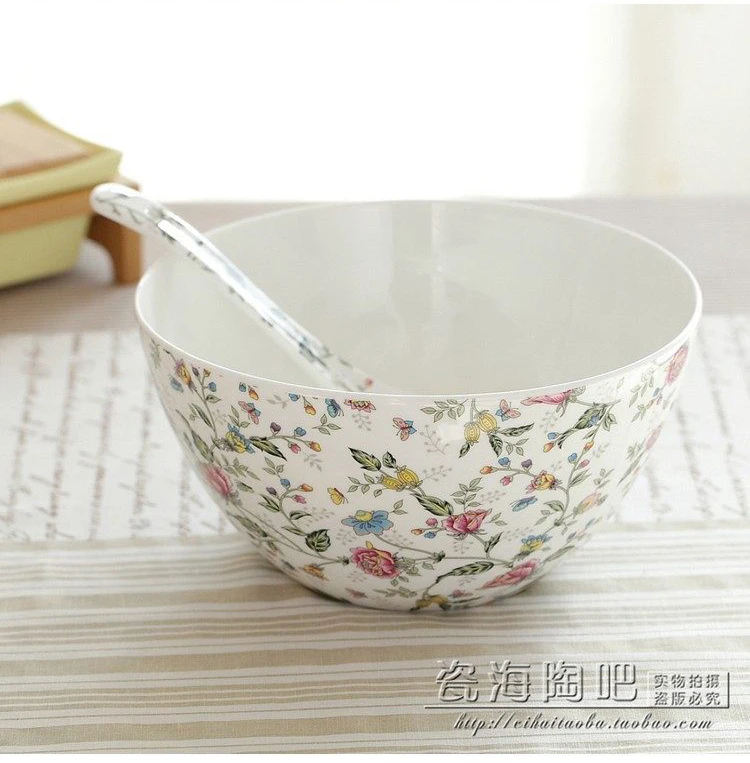 8 inch, bone china japanese soup bowl, ceramic large bowl for buffet serving, salad mixing bowl for cooking, popcorn bucket