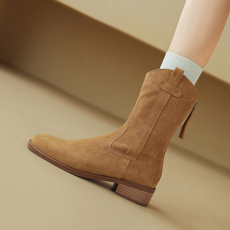 

US 5-10 Size Genuine Leather Cowhide Suede Classic Ankle boots Western Cowboy Booties,Women boots,Handmade Women Shoes