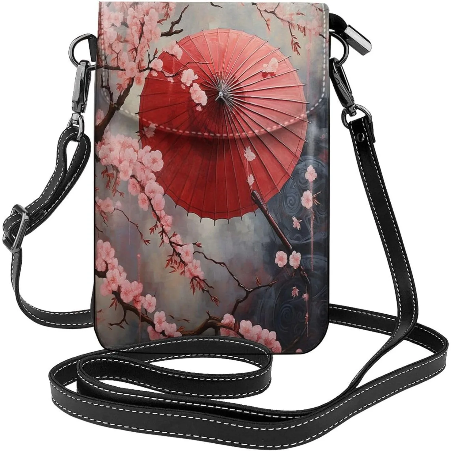 

Кожаная сумка через плечо Cherry Blossom для женщин, небольшой кошелек для мобильного телефона в винтажном японском стиле, мини-телефон на плечо