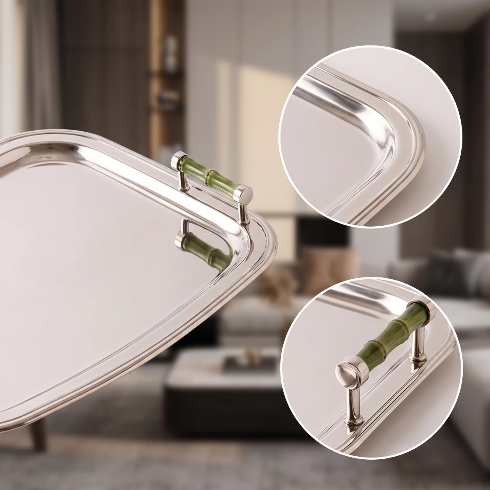 Stainless Steel Tray with Handles Rust-Resistant Rectangular Tray with Handles Versatile Multipurpose for Dining Table, Vanity