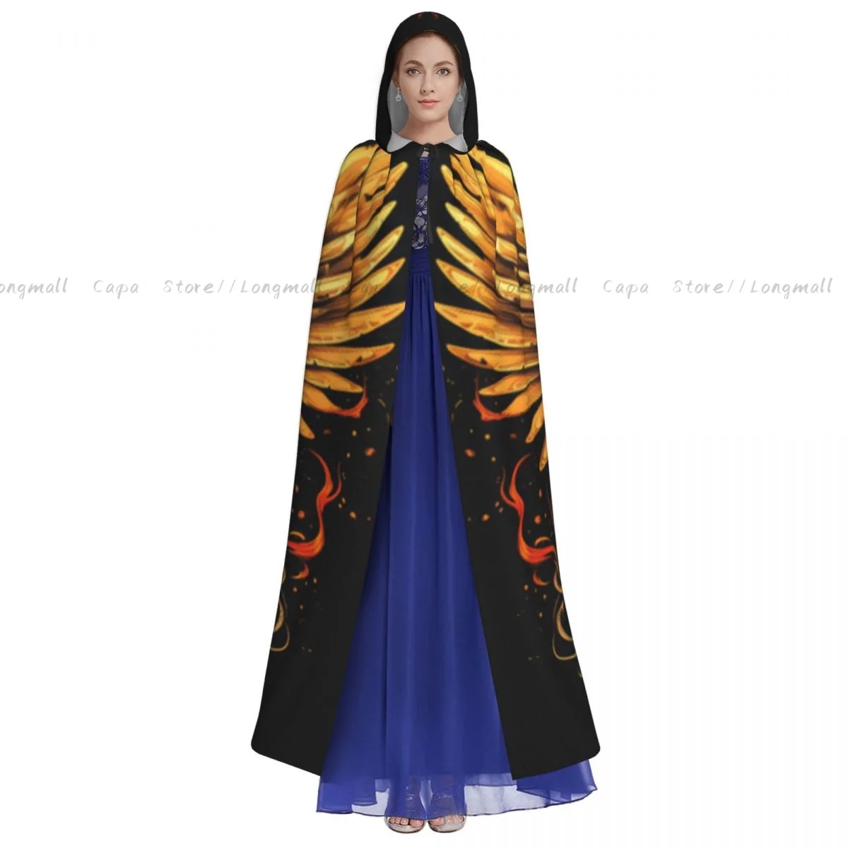 Majestic Phoenix Mythical Bird Cloak Hooded Cosplay Costume Halloween Adult Long Party Cape