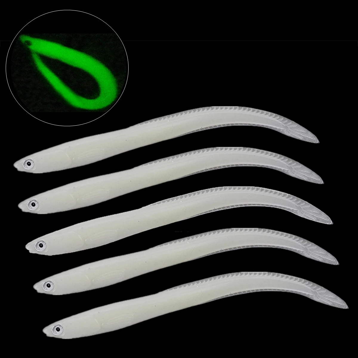 

5pcs Soft Luminous Silicone PVC Bionic EeL Fishing Lures 3D Saltwater Freshwater Fishing Shad Bass Swim Baits