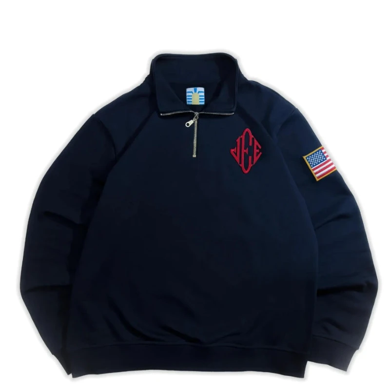 Y2K ريترو البلوز Epstein التطريز الوقوف طوق Quarterzip البلوز عارضة الرياضة أزياء الشارع الشهير للجنسين قمم المتضخم