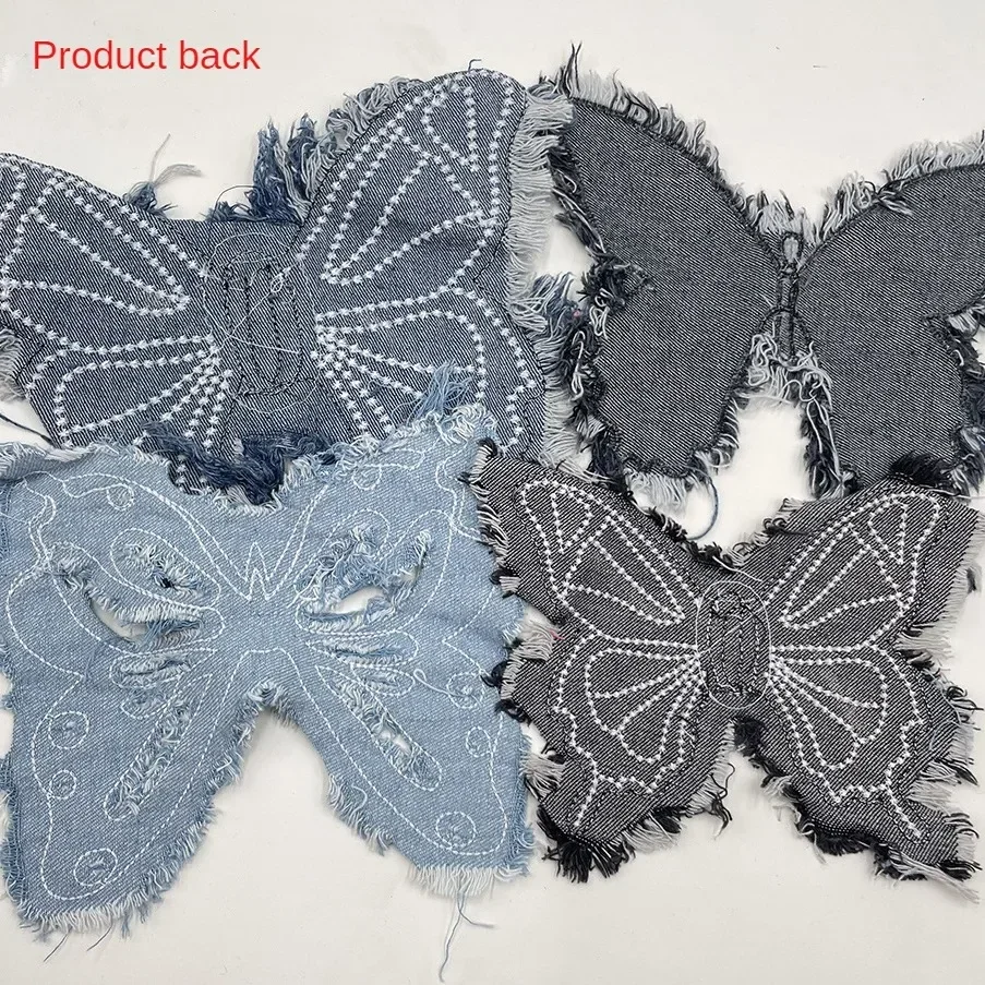 New Fashion Big Denim Butterfly Tassel Embroidery Patch Anime Patches for Clothing Sports Shoes Patch Sew on Patches Clothes DIY