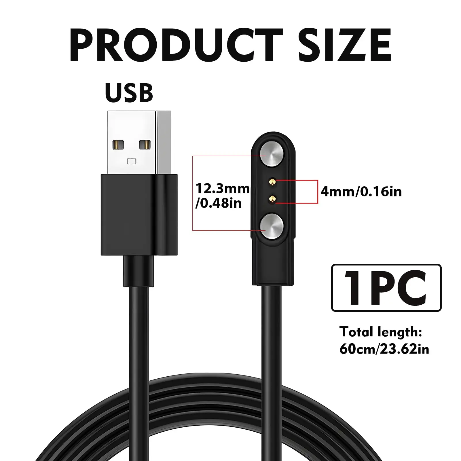Universelles 2-Pin 4mm 7,62mm 4-Pin Starkes Magnetisches Ladekabel USB-Ladekabel Schwarz Weiß für Smartwatches