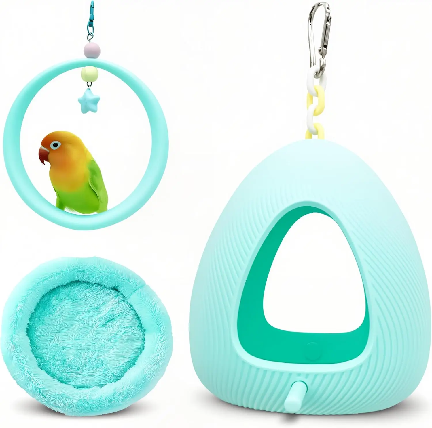 

Parrot Bed for cage,Cozy 3-in-1 Bird Bed & Swing Set with Warm Pad - Safety Chew-Proof Bird Nest & Hammock Bird Accessories for
