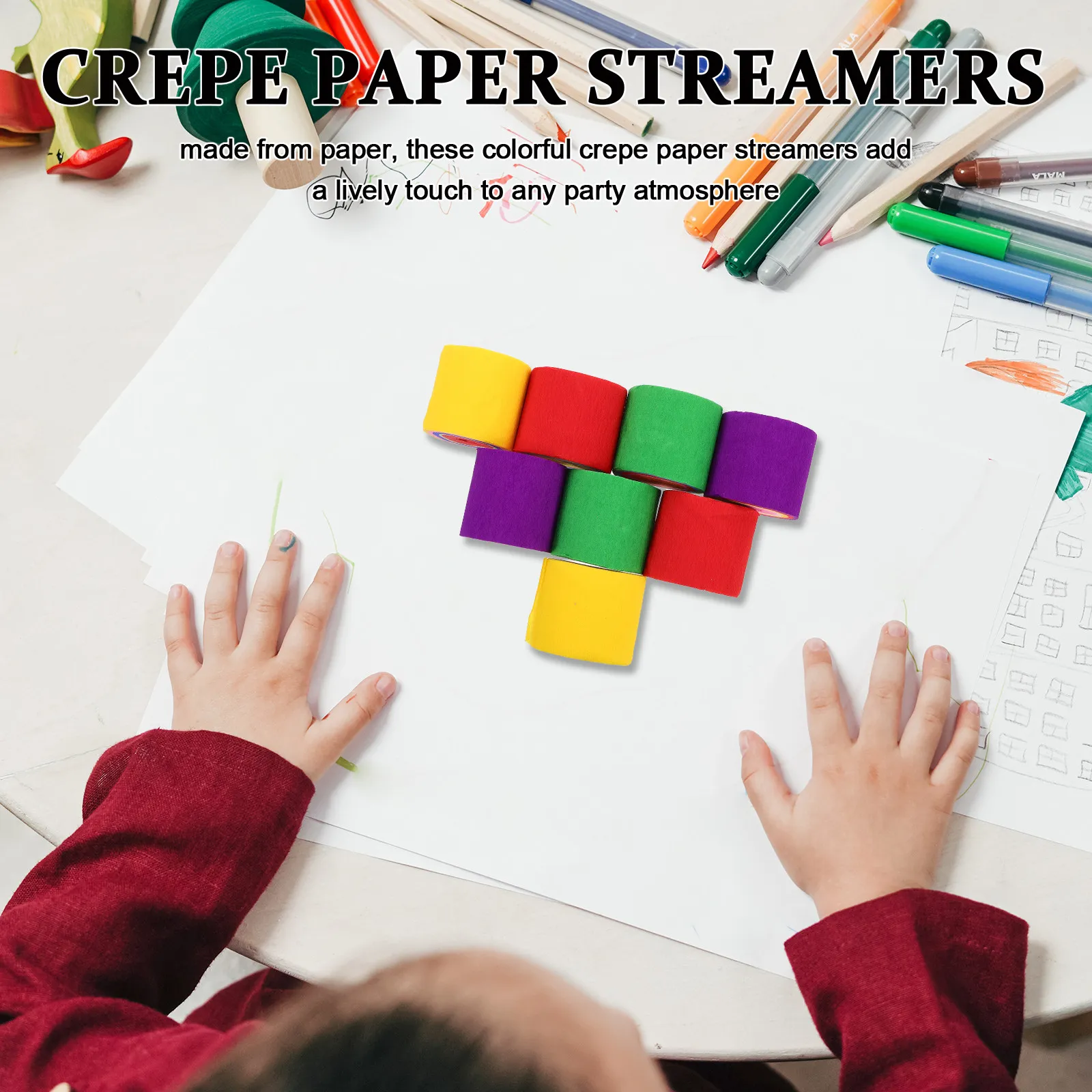 

8 рулонов цветной креповой бумаги для декораций: яркие материалы для детского творчества, украшения для дня рождения, праздничные бумажные ленты