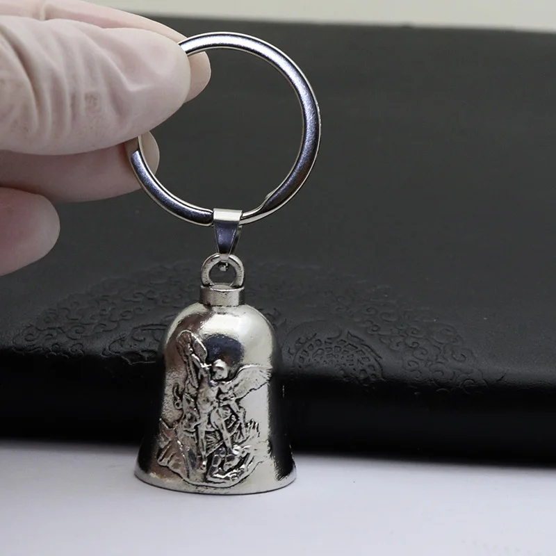 Vintage Saint Michael Angel Motorcycle Riding Lucky Exorcist Bell Necklace Punk Pendant