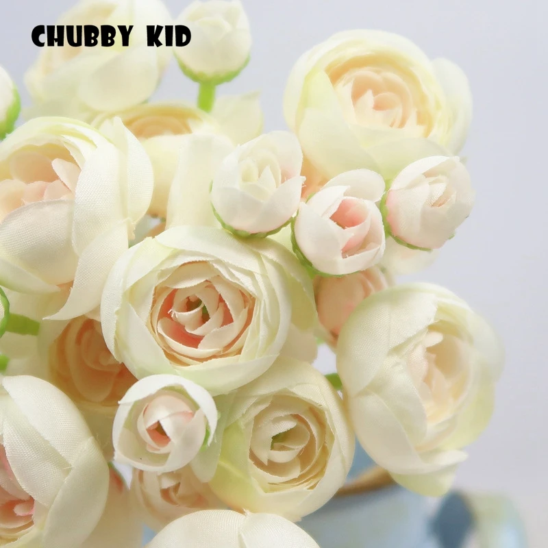 3 bouquets ! wholeasale small artificial tea rose bouquet fake camellia flower bouquet silk flower table flower for decoration