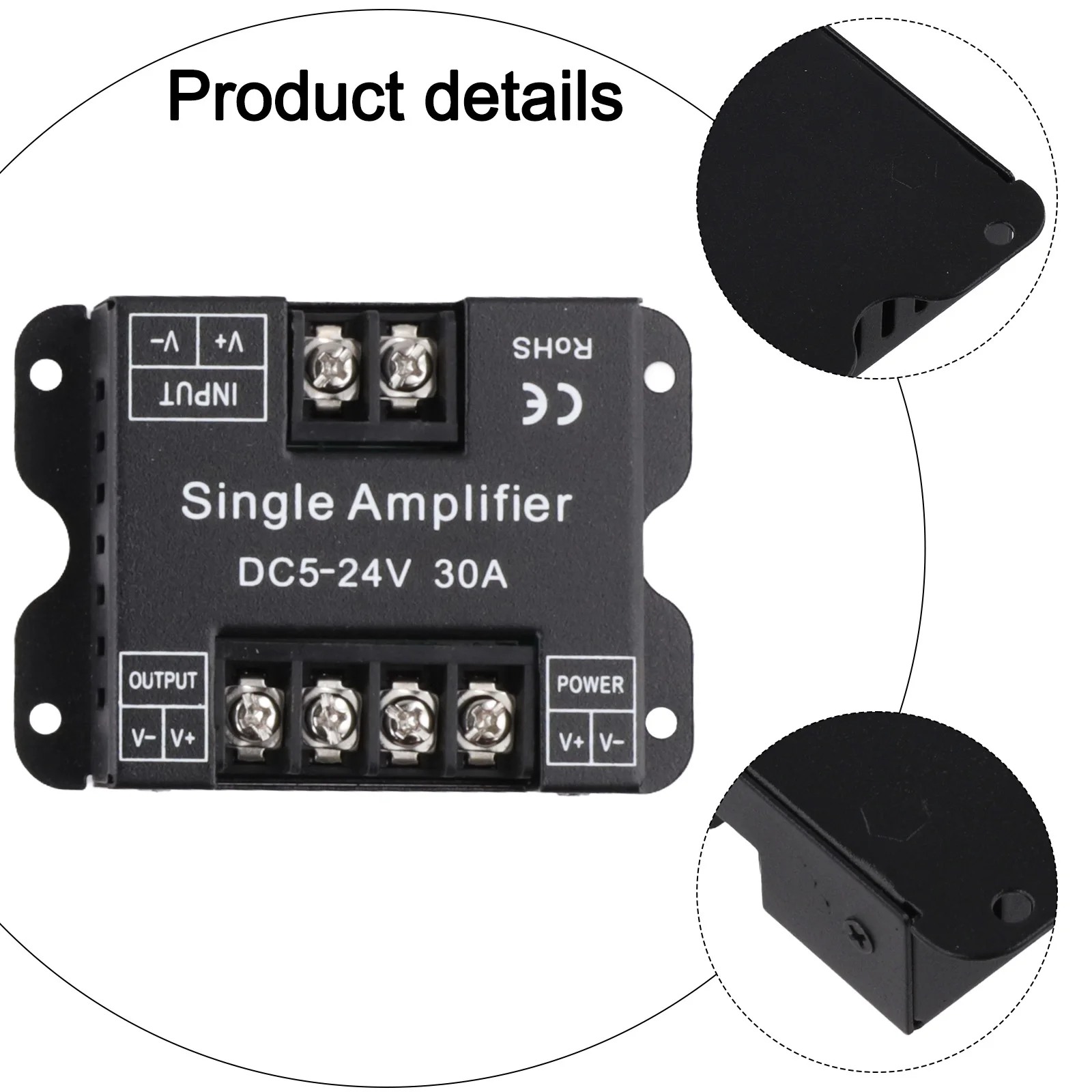 30A Signal Booster for LED Controllers Supports DC 5-24V Input Enhances Signal Strength for Single-Color LED Strips