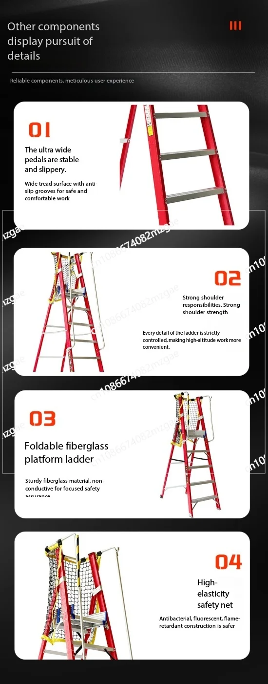 FRP Insulated Folding Platform Ladder with Handrails & Safety Guardrails, Professional Grade for Electrical & Construction Work