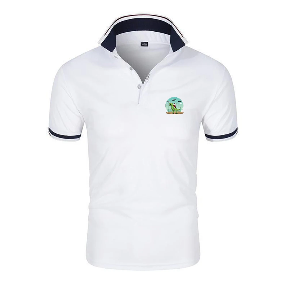 2025 Dinosaur Jesus Logo Print Men's New Summer Cotton Breathable Comfortable Casual Solid Color Slim Fashionable Polo Shirt
