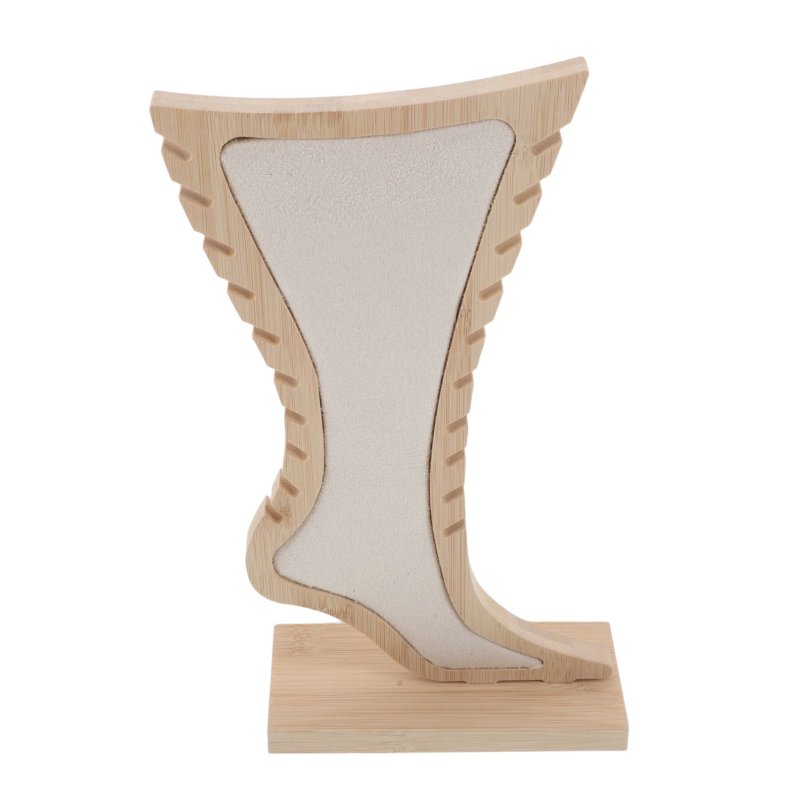 Expositor de tobilleras de madera beige con forma de pie, organizador de joyas para vendedores minoristas, estante comercial para exhibiciones en ferias de artesanía