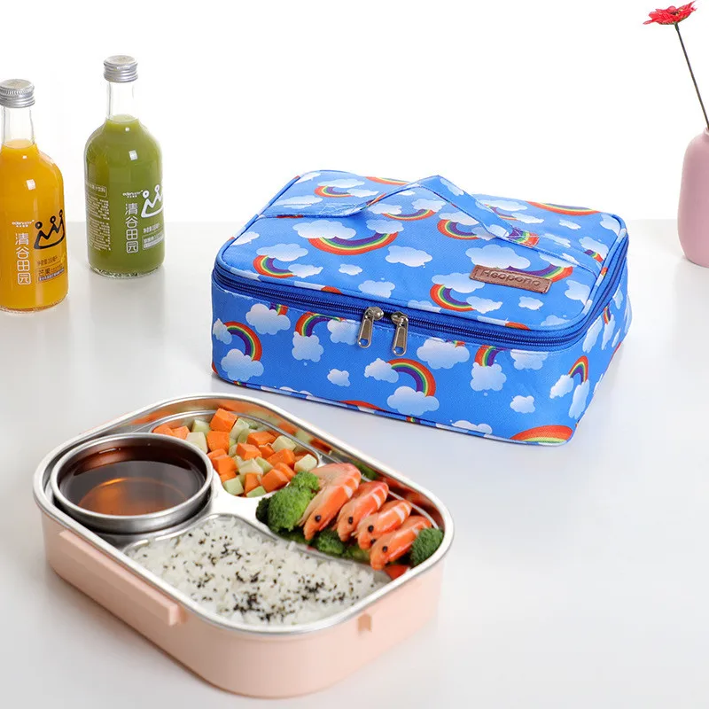 Square Insulated Lunch Bag Thicken Thermal Cooler Bento Box Bags Food Carrier Portable Travel Picnic Storage Pouch Handbags Kid