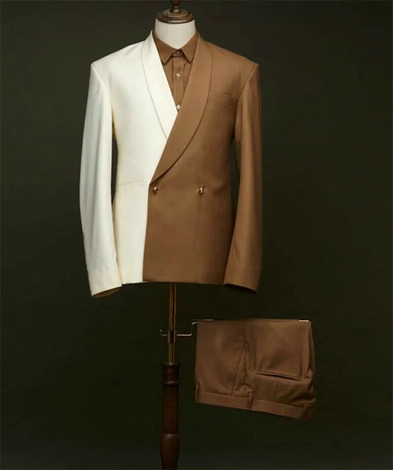 Chaqueta de traje de 2 piezas para hombre, traje Formal para oficina, negocios, diseñador, esmoquin, boda, graduación, Color blanco y marrón