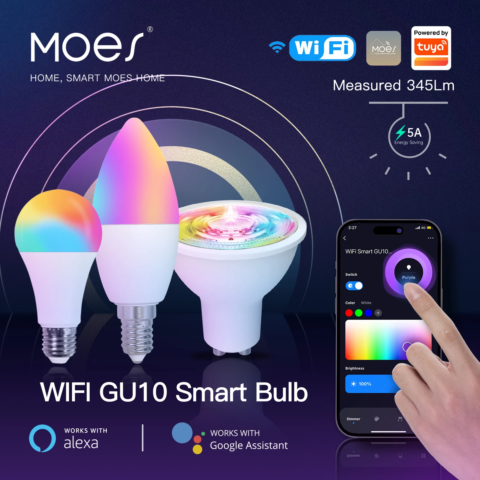 MOES WiFi LED Light Bulb GU10 E27 E14 Candle Lamp Smart RGB RCW 2700-6500K Dimmable Light Tuya Alexa Google Voice APP Control