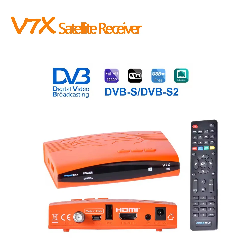 FREESAT V7X DVB-S DVB-S2 Digital Signal Satellite HD Decoder 1080P H.264 TV Receiver With USB WIFI Upgrade FUNCAM Firmware BISS