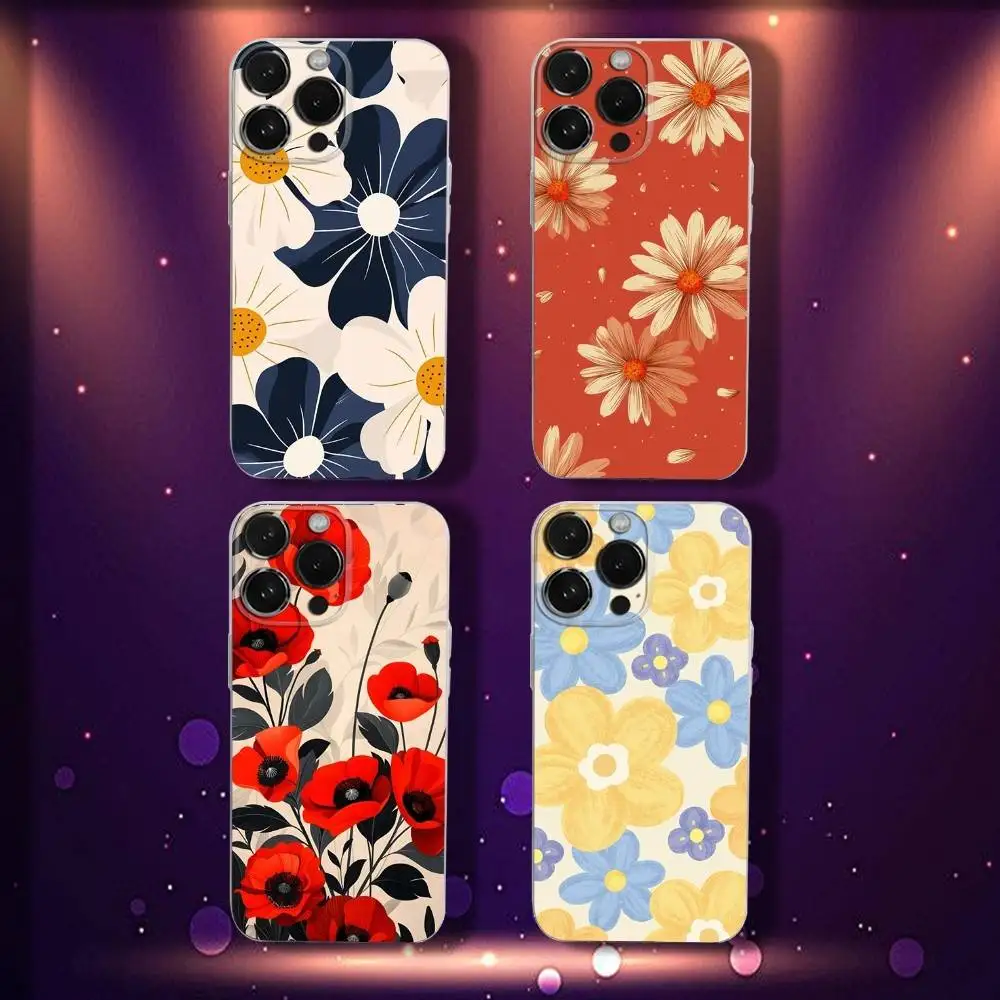 

Flower Patterns For iPhone 17,16,15,14,13,12,11,Pro,Max,Plus,E,SE4,Air,Mini Transparent Phone Case Cover