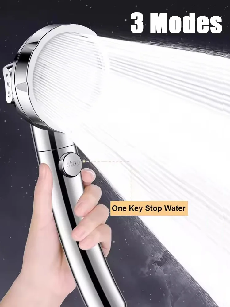 

New High Pressure 3 Modes Adjustable Shower Head One Key Stop Water Saving Sprayer Rainfall Bath Showerhead Bathroom Accessories