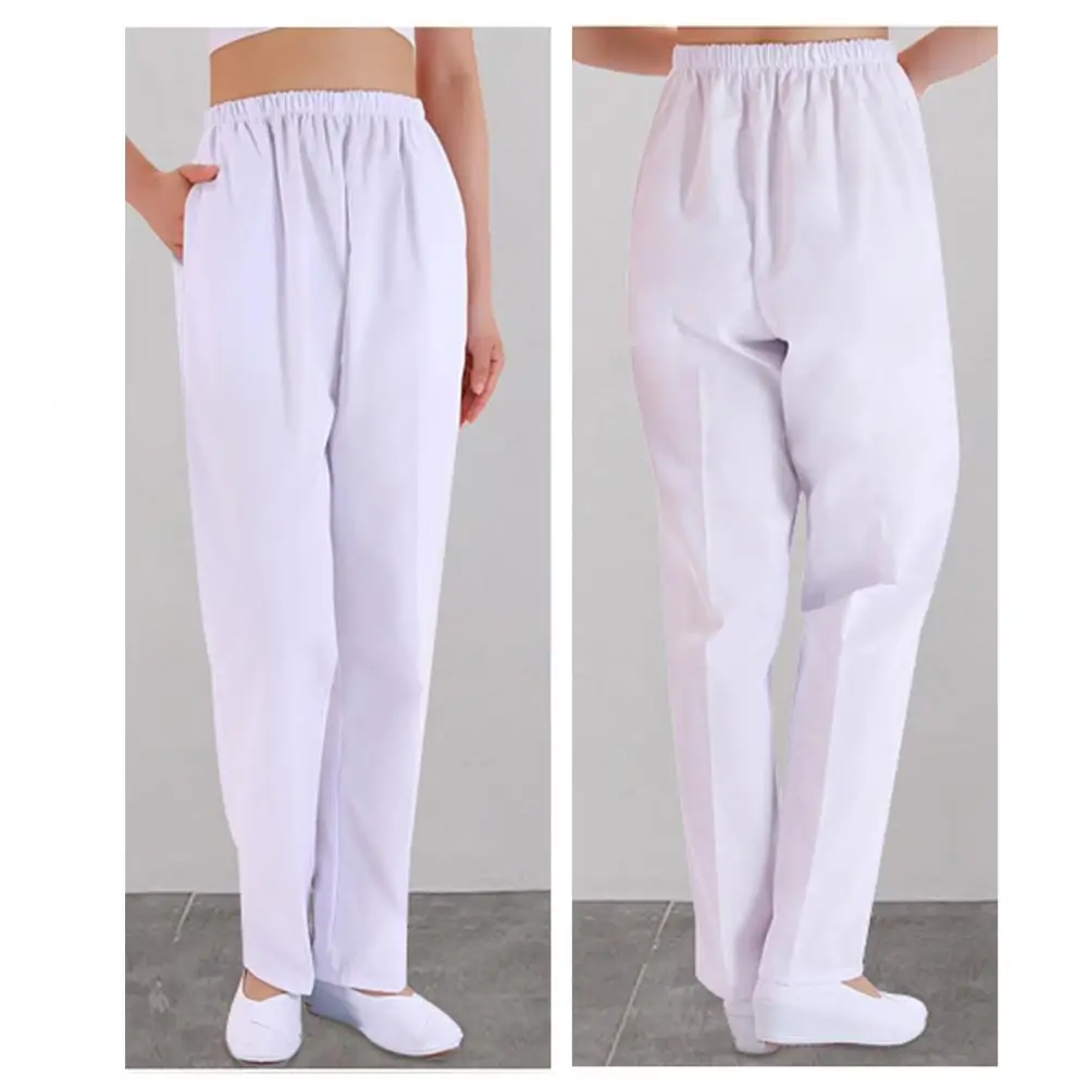 Summer Nurse Pants Comfortable Wide Leg Nurse Pants with Pockets for Women Mid-rise Elastic Waist Work Trousers Solid Colors