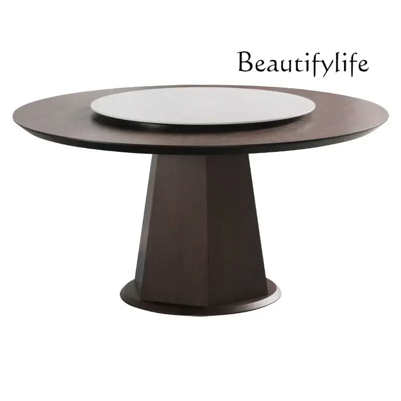 Nordic all-solid wood dining table household small apartment light luxury modern style round table with turntable Italian style