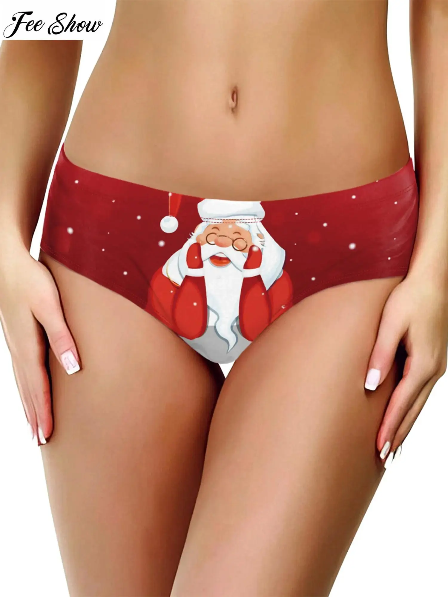 

Womens Santa Claus Snowman Printed Bikini Briefs Low Rise Elastic Waistband Hot Panties Funny Underwear Christmas Gift