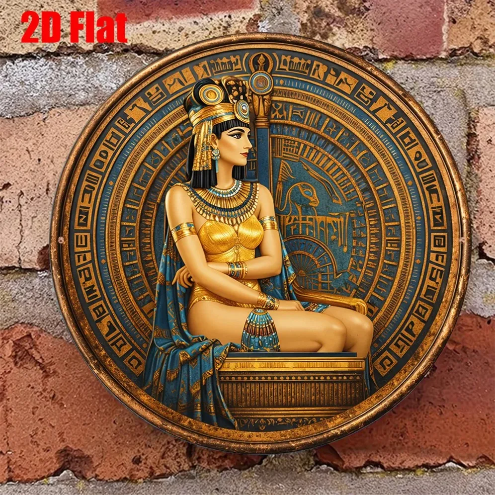 2D Vintage Metallschild „Ägyptische Königin Kleopatra“ rund 20cm für Wohnzimmer, Bar, Geschenk