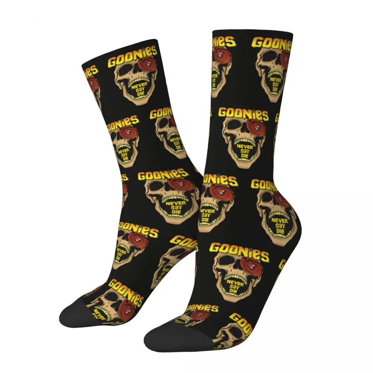 Funny Crazy compression Goonies Never Say Die Sock for Men Hip Hop Harajuku The Goonies Happy Seamless Pattern Printed