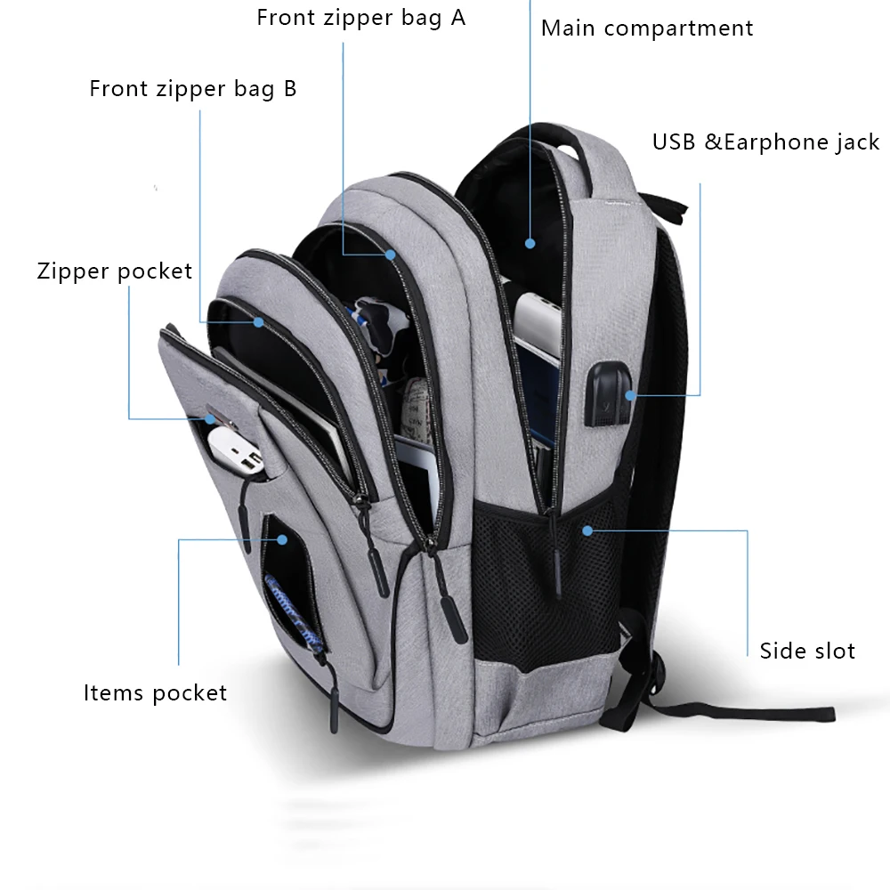 Large Capacity Backpack Men Laptop Backpacks 15.6 Oxford Black Solid Big High School Bags Teen College Boy Gril Student Backpack