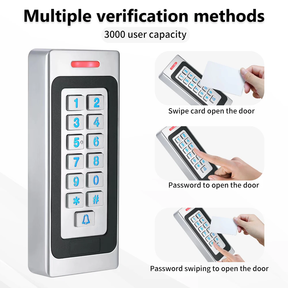 3000 Users Metal Zinc Alloy RFID Access Control Digicode Keypad IP67 Waterproof Outdoor Card Reader Door Security DC10-24V Coder