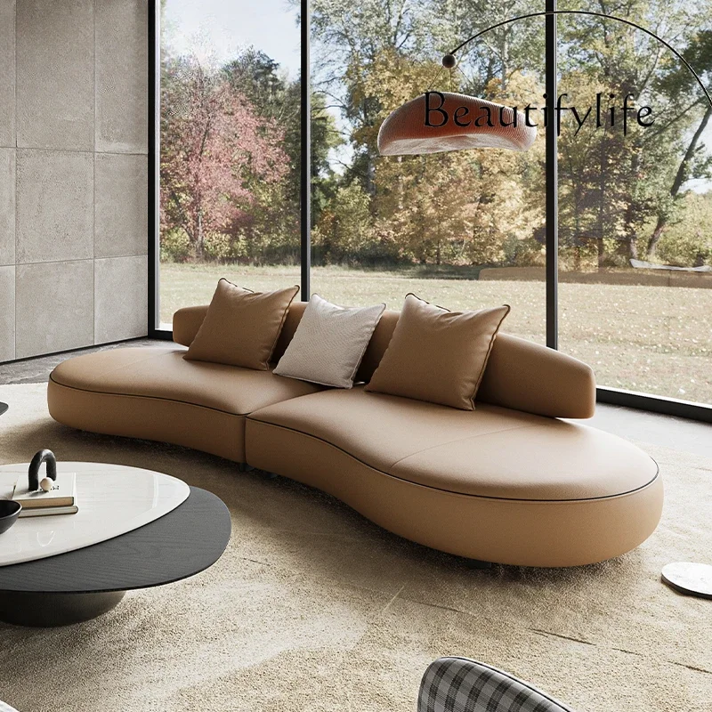 M /Italian Minimalist/imported First-layer Cowhide/living Room Household Curved Cashew Open Full Leather Sofa