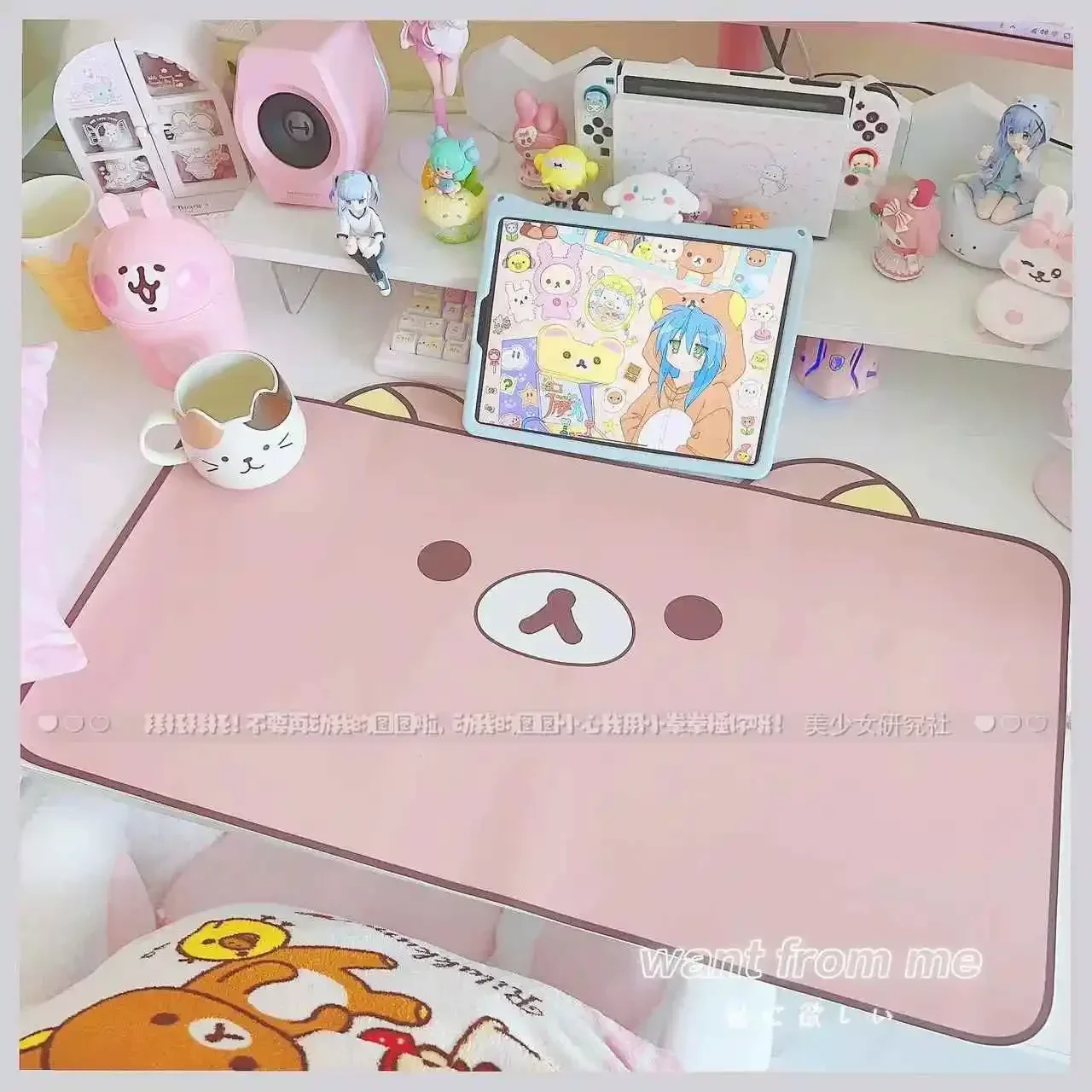 Kawaii Cute Ins Style Mouse Pad Original Cat Oversized Leather Waterproof Desk Pad Office Study Dormitory Computer Keyboard Pad