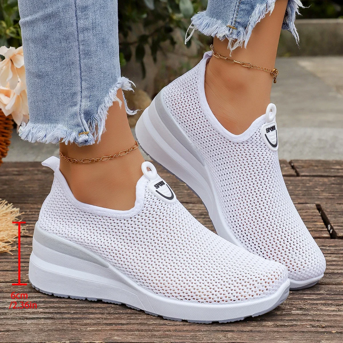 Women's 2026 Spring New Comfortable and Versatile Soft Bottom Slope Heel One Step Casual Shoes Mesh Sports Shoes