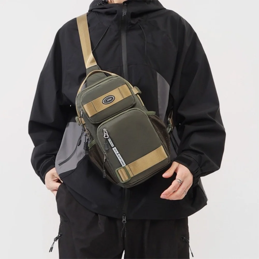 

Oxford Cloth Men Chest Bag Large Capacity Multifunction Sports Message Bag Zipper Waterproof Shoulder Crossbody Bag Outdoor