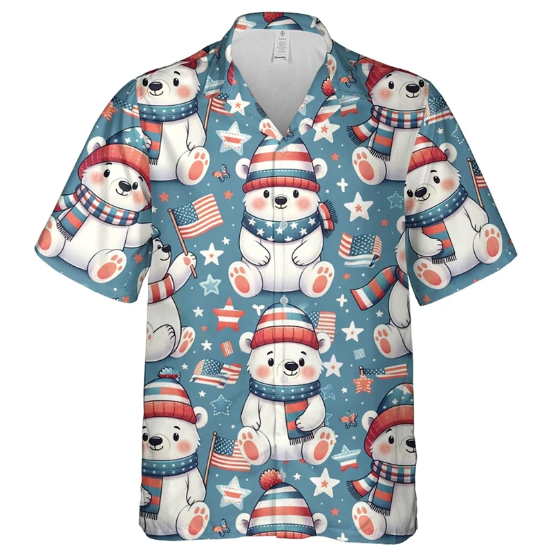 

Cute Polar Bear 3D Printed Shirts For Men Clothes Lovely Animal Short Sleeve Blouses Bear Lovers Birthday Present Lapel Blouse