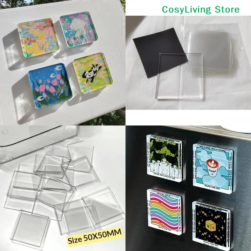 [CL]10Pcs Acrylic Square Round With Magnetic Sheet Material Package High Transparent DIY Refrigerator Magnet Home Decor[CL]