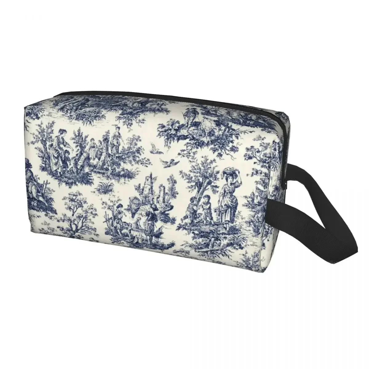 NOMADES Artsy Vintage Toile De Jouy Travel Cosmetic Bag Navy And White Toiletry Makeup Organizer Lady Beauty Storage Dopp Kit