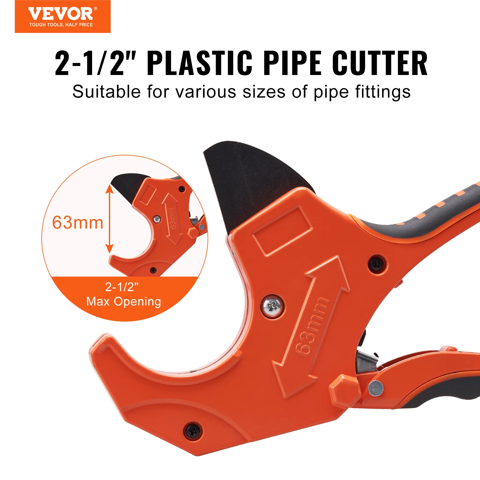 VEVOR PVC Pipe Cutter Ratcheting Tube Cutter Heavy Duty Tube Cutting Tool with Spare SK5 Blade for PVC PEX Rubber Plastic Hoses