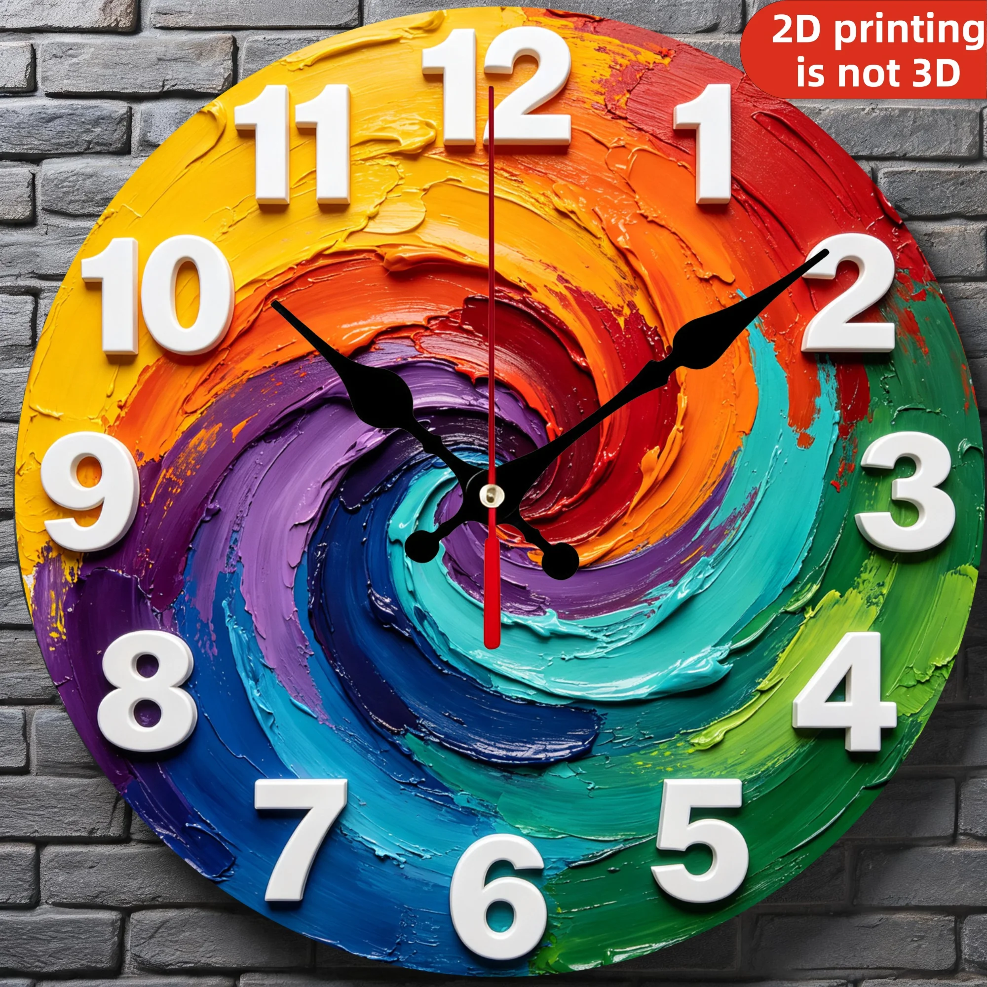Rainbow Paint Swirl Wooden Wall Clock, Silent Non Ticking Quartz Movement, 10/12 Inch Round Wood Clock for Home Decor, Living Room Bedroom Wall Decoration