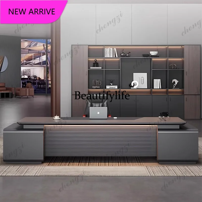 CC  Paint Boss Office Desk Light Luxury High Sense Black President Manager Office Desk Chairperson Combination Escritorio