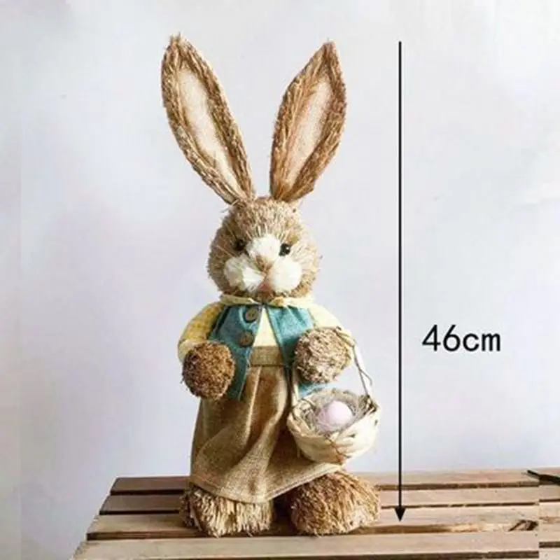 46cm Straw Rabbit Straw Woven Bunny Decoration Ornament Easter Holiday Decors Sculptures & Statuette Yard Party Home Supply