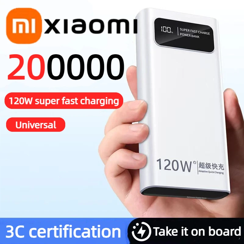 XIAOMI 120 Вт 200000 mAh Power Bank большой емкости, сверхбыстрая зарядка, внешний аккумулятор, светодиодный цифровой дисплей для Iphone, Android, новинка